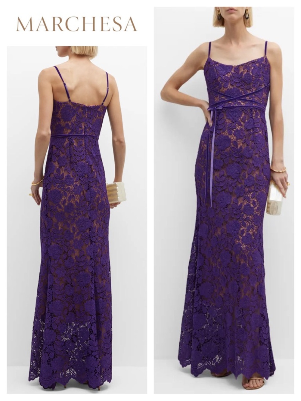 MARCHESA NOTTE Lace Column Gown